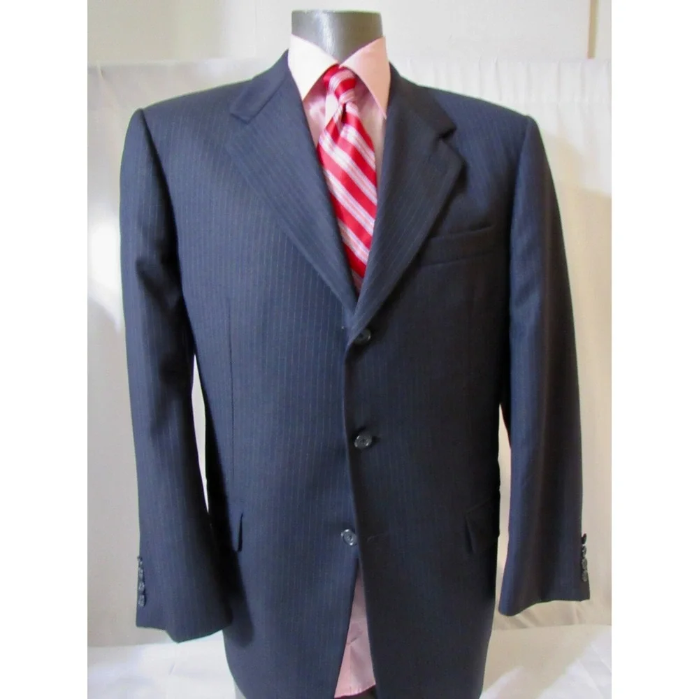 Hickey Freeman Collection Blue Pinstriped 3 Button Suit Jacket All Wool Size 41R